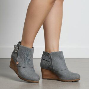 Dr. Scholl's "Create" Grey Flannel & Plaid Wedge Booties